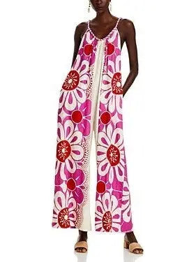 Floral Print Linen and Cotton Long Sleeveless Jumpsuit - Suits & Sets