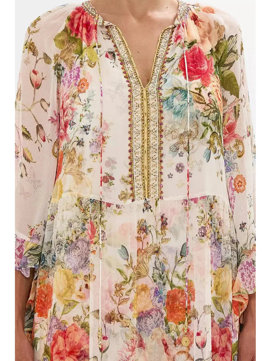 Floral-Print Long Silk Kaftan Dress - Dresses