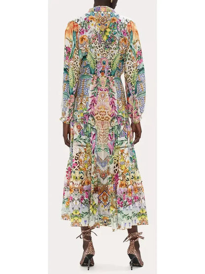 Floral Print Multicolor Silk Shirt Dress - Dresses