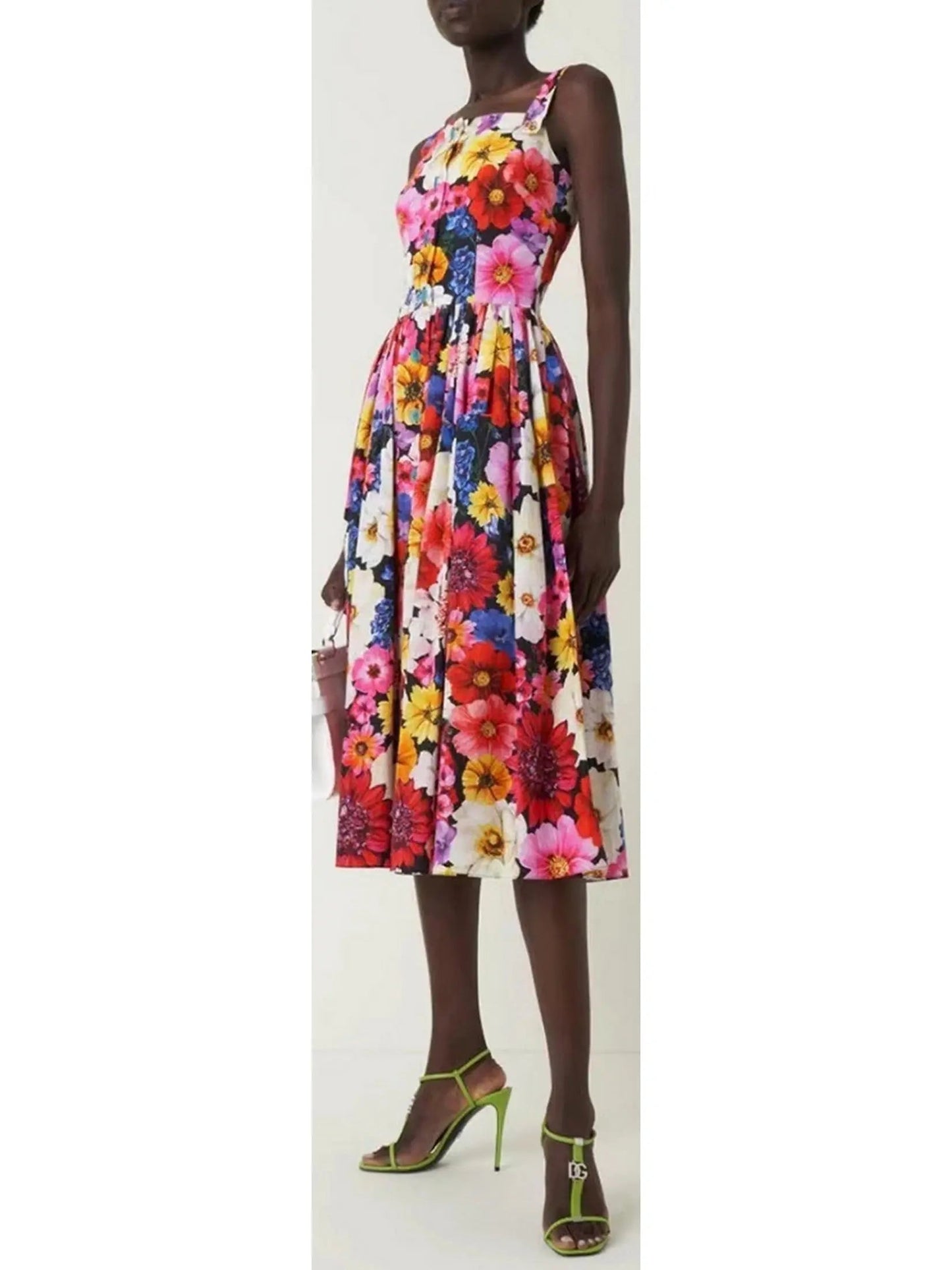 Floral-Print Multicolored Midi Dress - Dresses