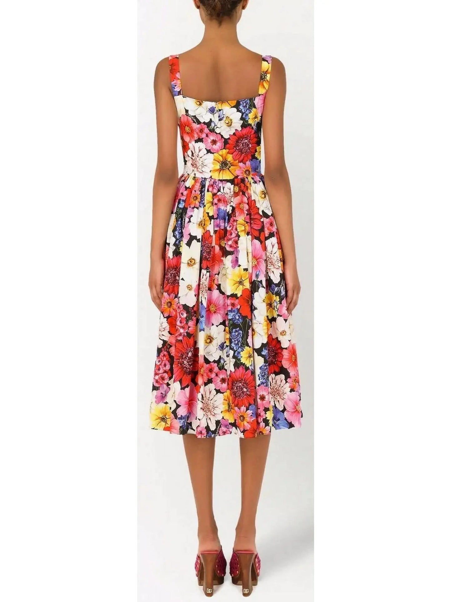 Floral-Print Multicolored Midi Dress - Dresses