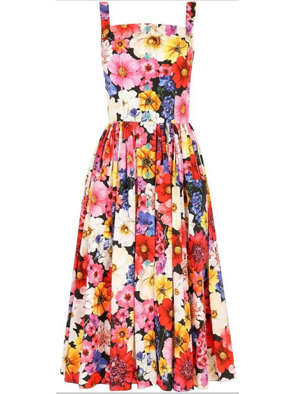 Floral-Print Multicolored Midi Dress - Dresses