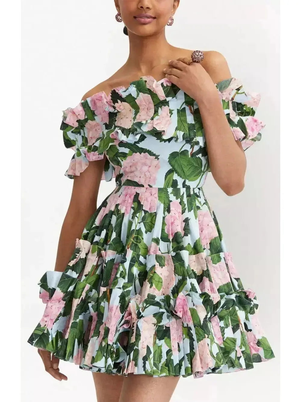 Floral-Print Off-Shoulder Mini Dress - Dresses