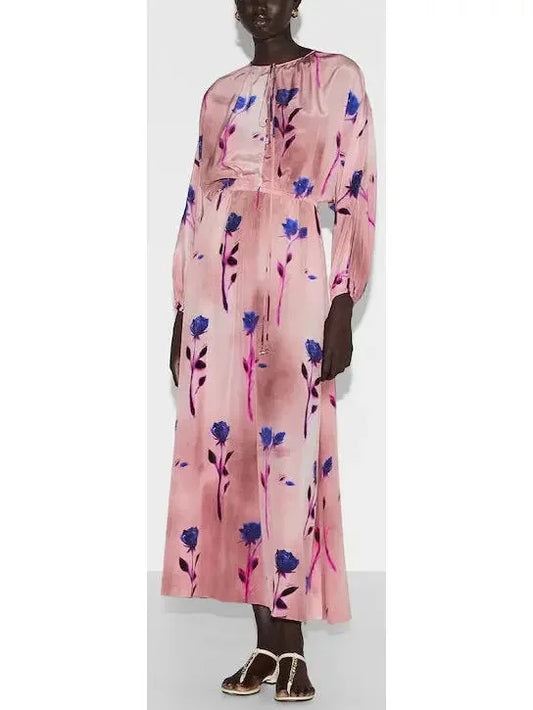 Floral Print Pink Silk Crêpe De Chine Dress - s - Dresses