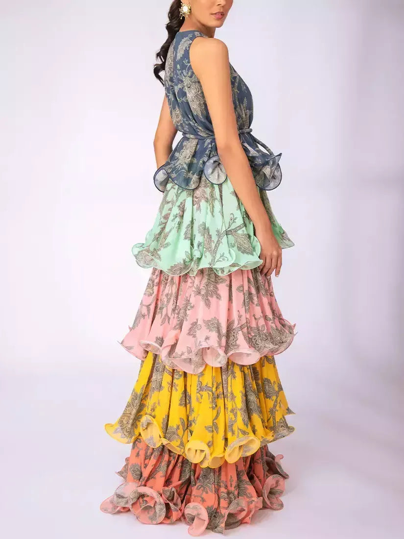 Floral Print Ruffle Layered Tiered Sleeveless Maxi Dress - Dresses
