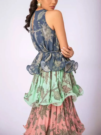 Floral Print Ruffle Layered Tiered Sleeveless Maxi Dress - Dresses