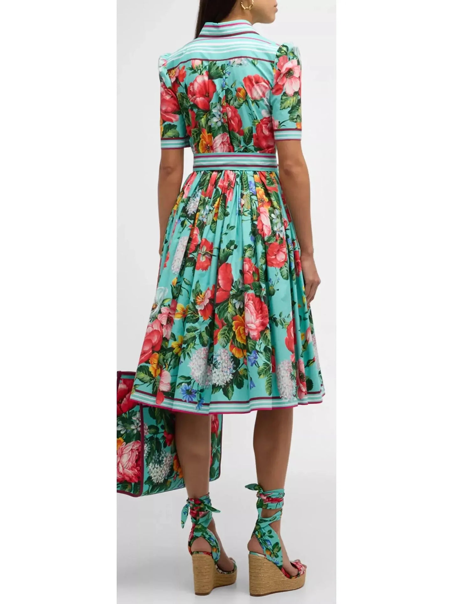 Floral-Print Short-Sleeve Belted Midi Shirt Dress - Dresses