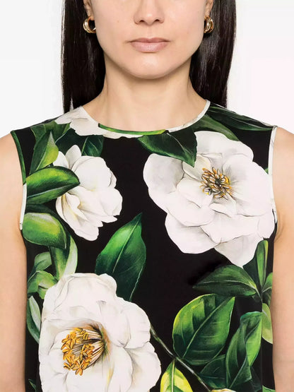 Floral Print Silk Tank and Pant Set - Suits & Sets