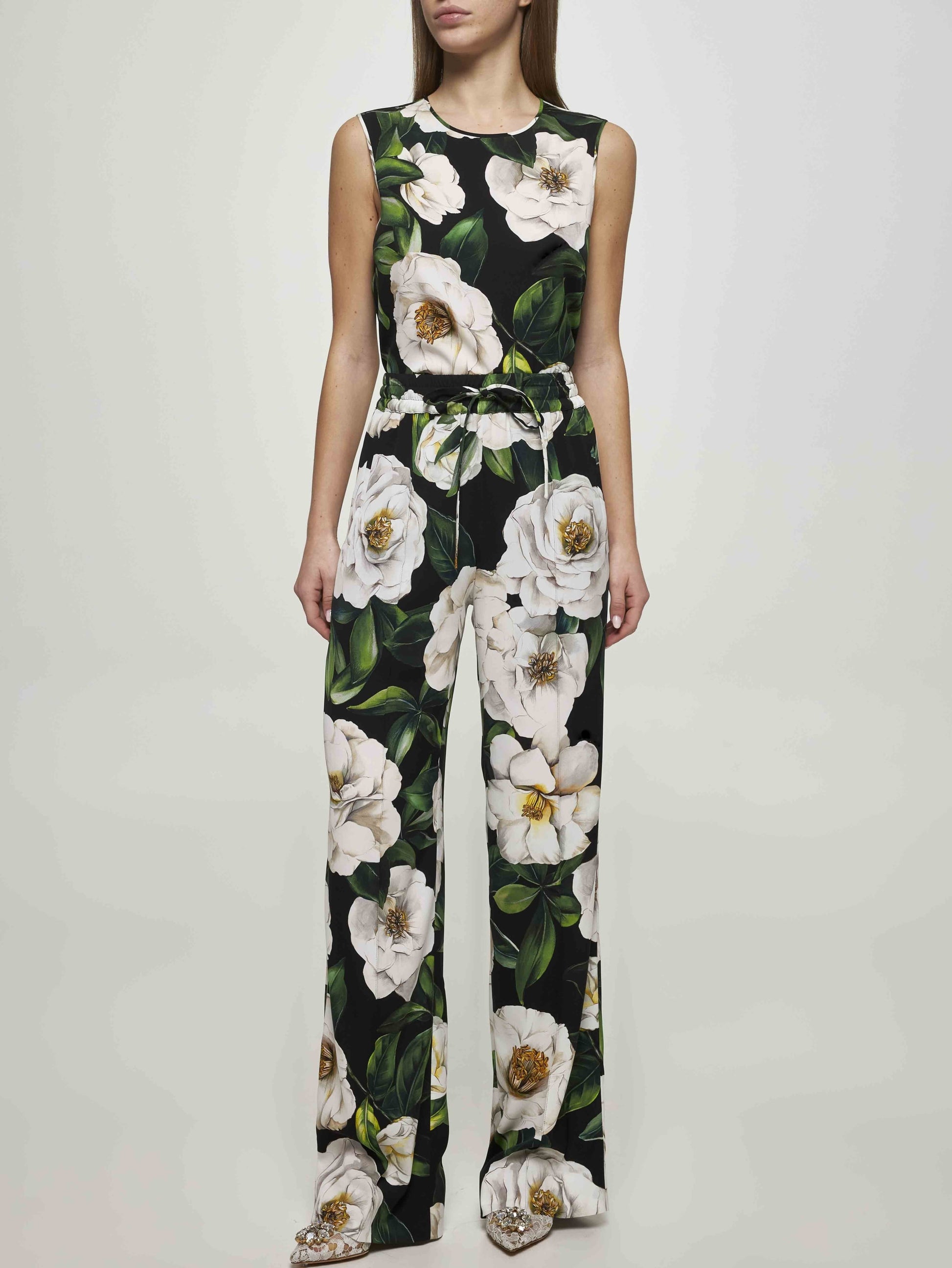 Floral Print Silk Tank and Pant Set - Suits & Sets
