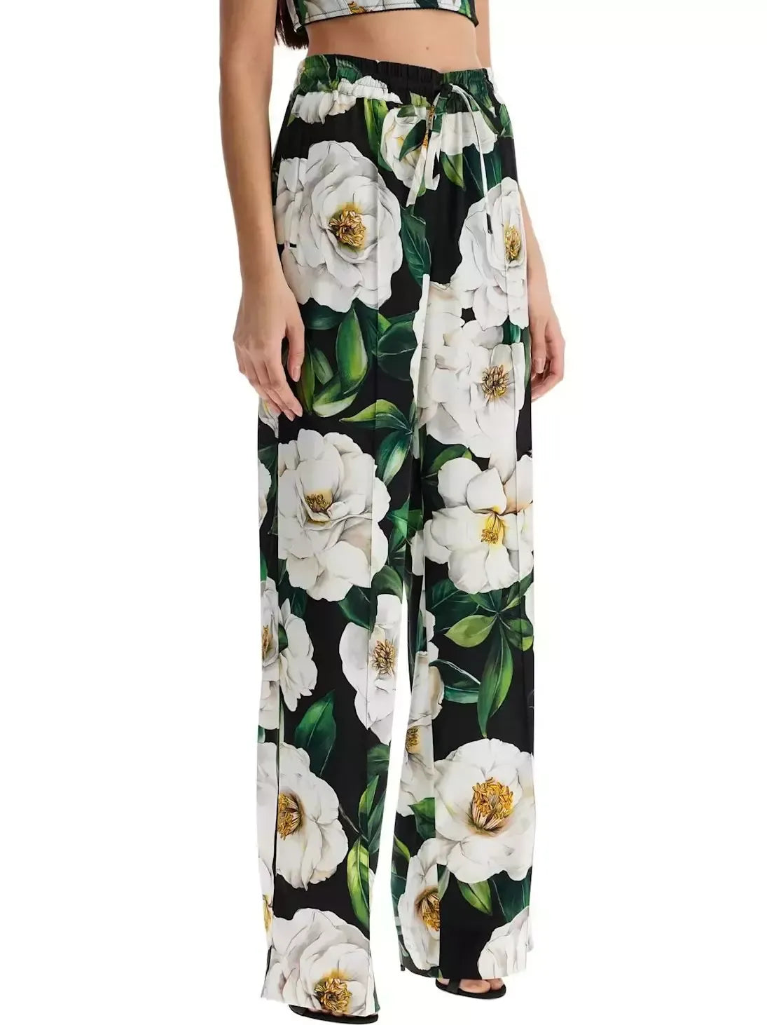 Floral Print Silk Tie-Waist Pants - Jeans & Pants