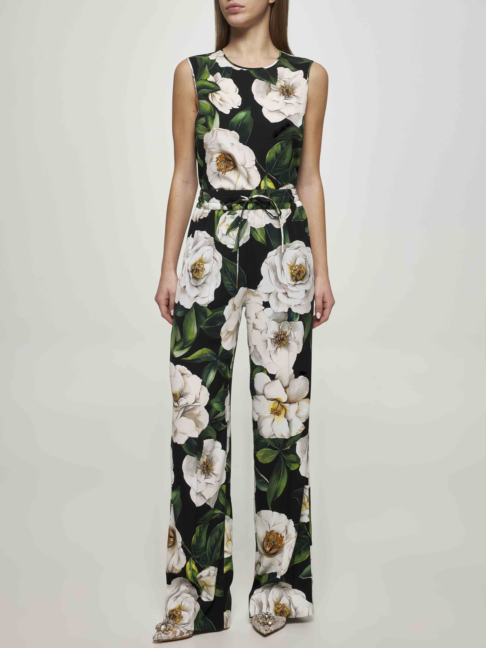 Floral Print Silk Tie-Waist Pants - Jeans & Pants
