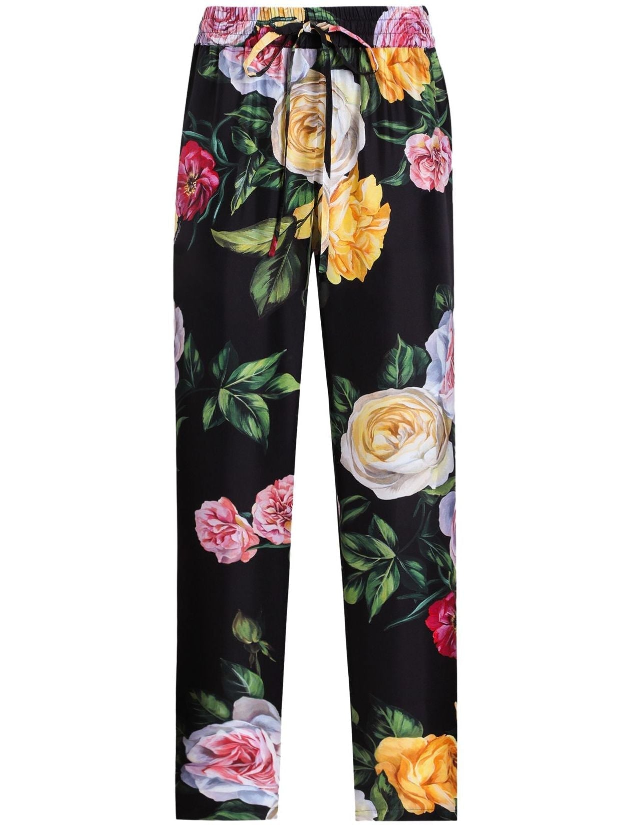 Floral Print Silk Tie-Waist Pants featuring a stylish floral print design and drawstring