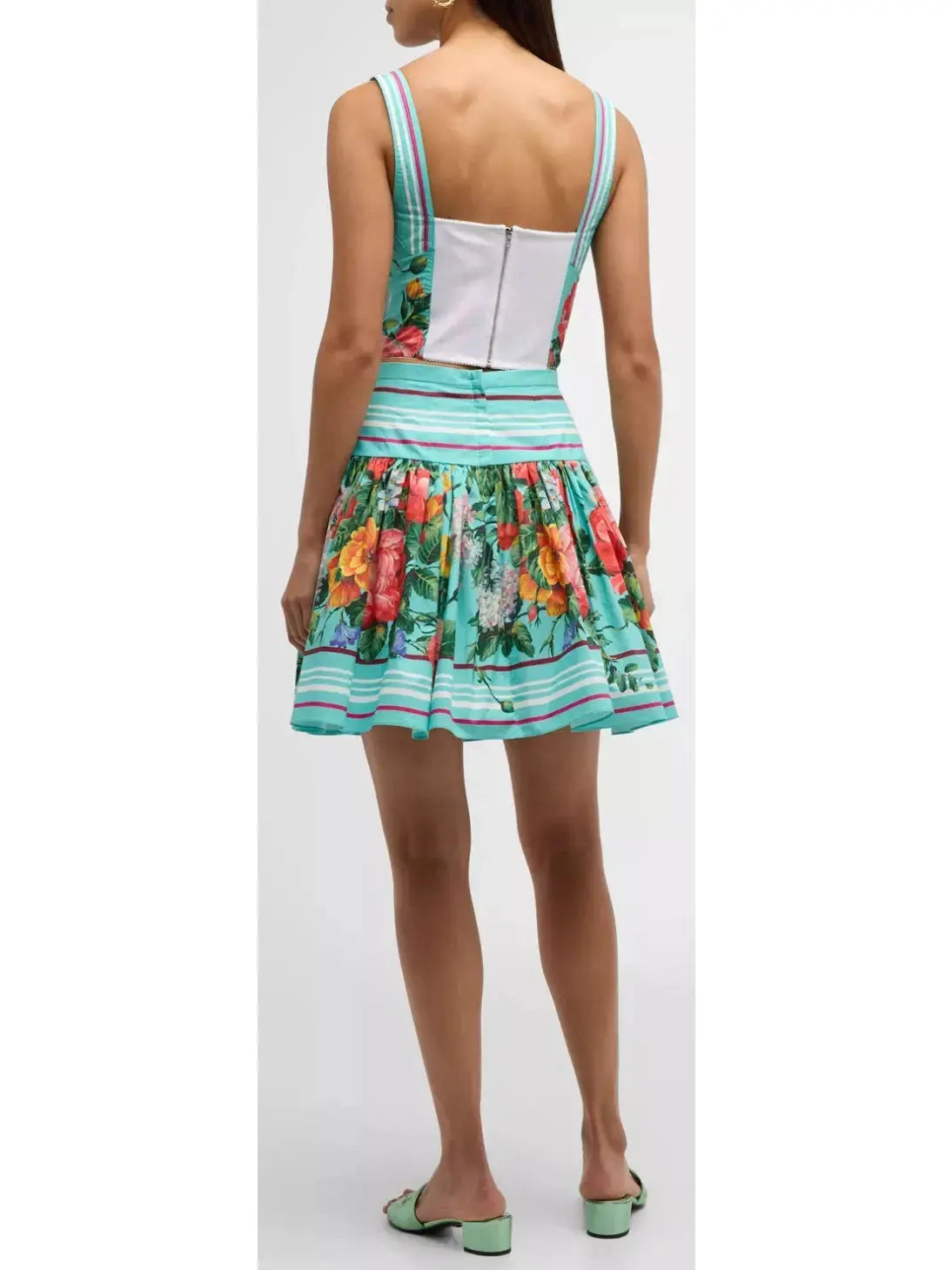 Floral-Print Sleeveless Crop Corset Top and Mini Flared Skirt Set - Suits & Sets