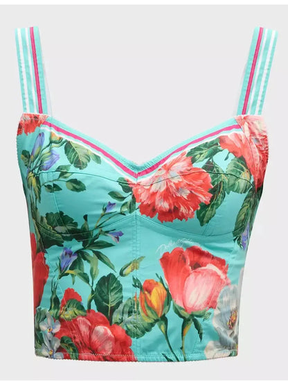 Floral-Print Sleeveless Crop Corset Top and Mini Flared Skirt Set - Suits & Sets