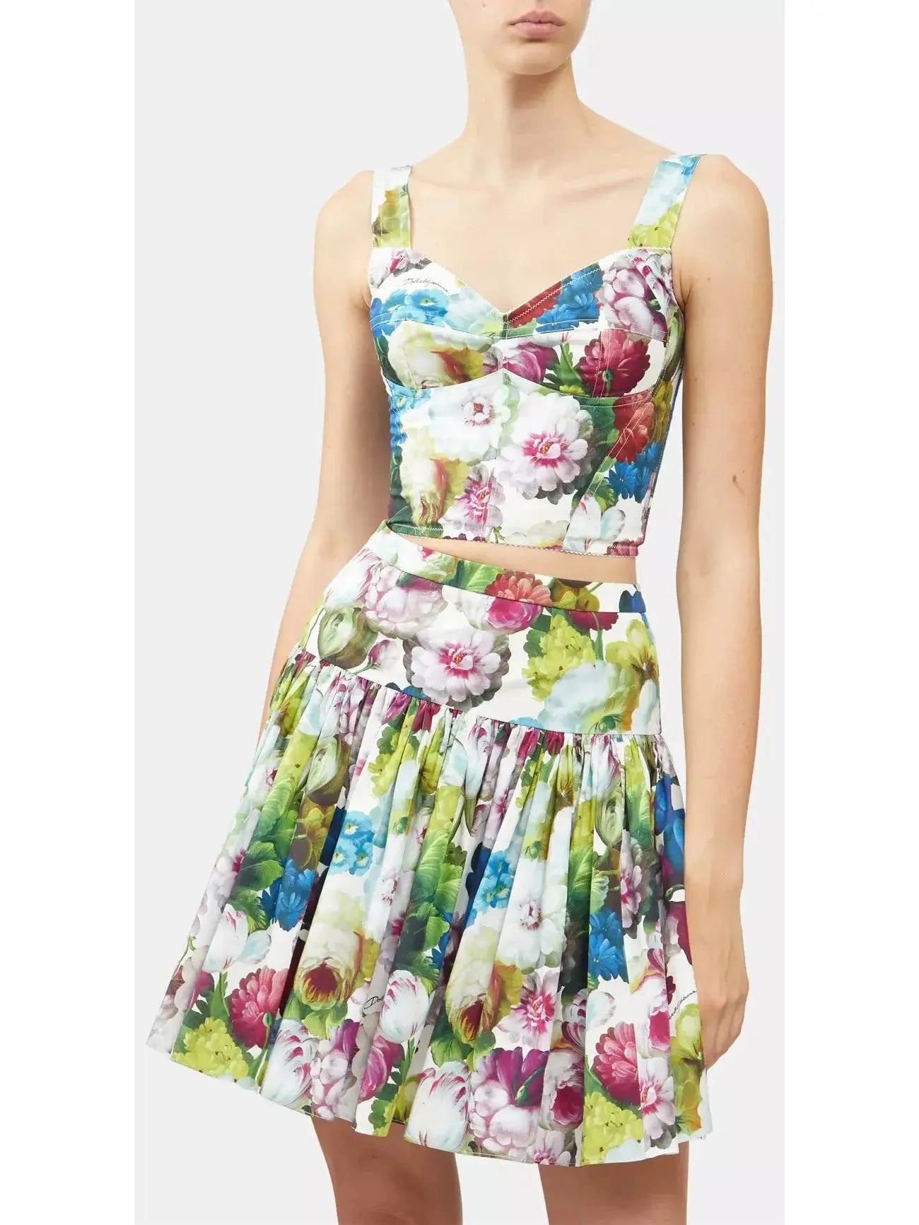 Floral-Print Sleeveless Crop Corset Top and Mini Skirt Set - Suits & Sets