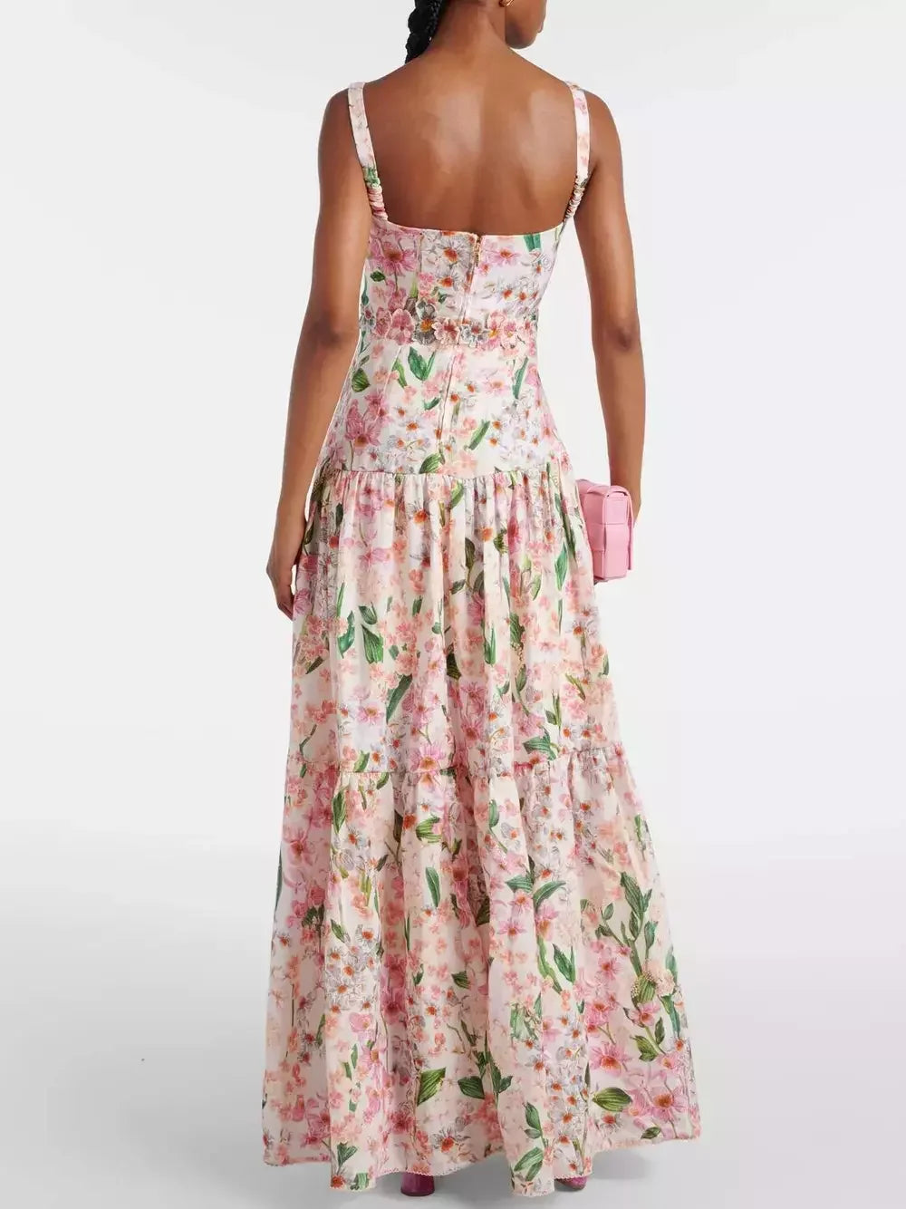 Floral Print Sleeveless Maxi Dress with Embroidery - Dresses