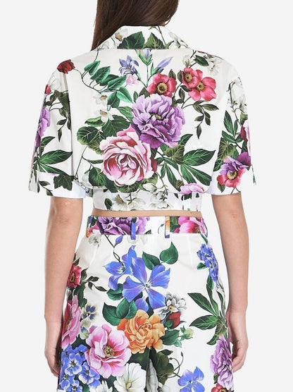 Floral Print Tie-Waist Shirt - Tops