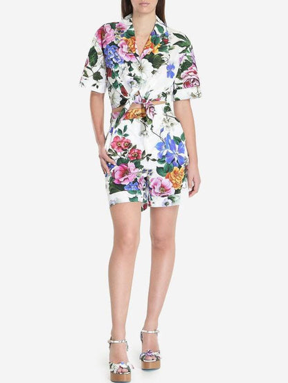 Floral Print Tie-Waist Shirt - Tops