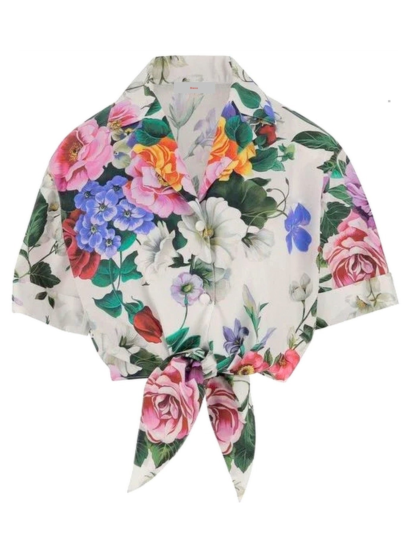Floral Print Tie-Waist Shirt - S - Tops