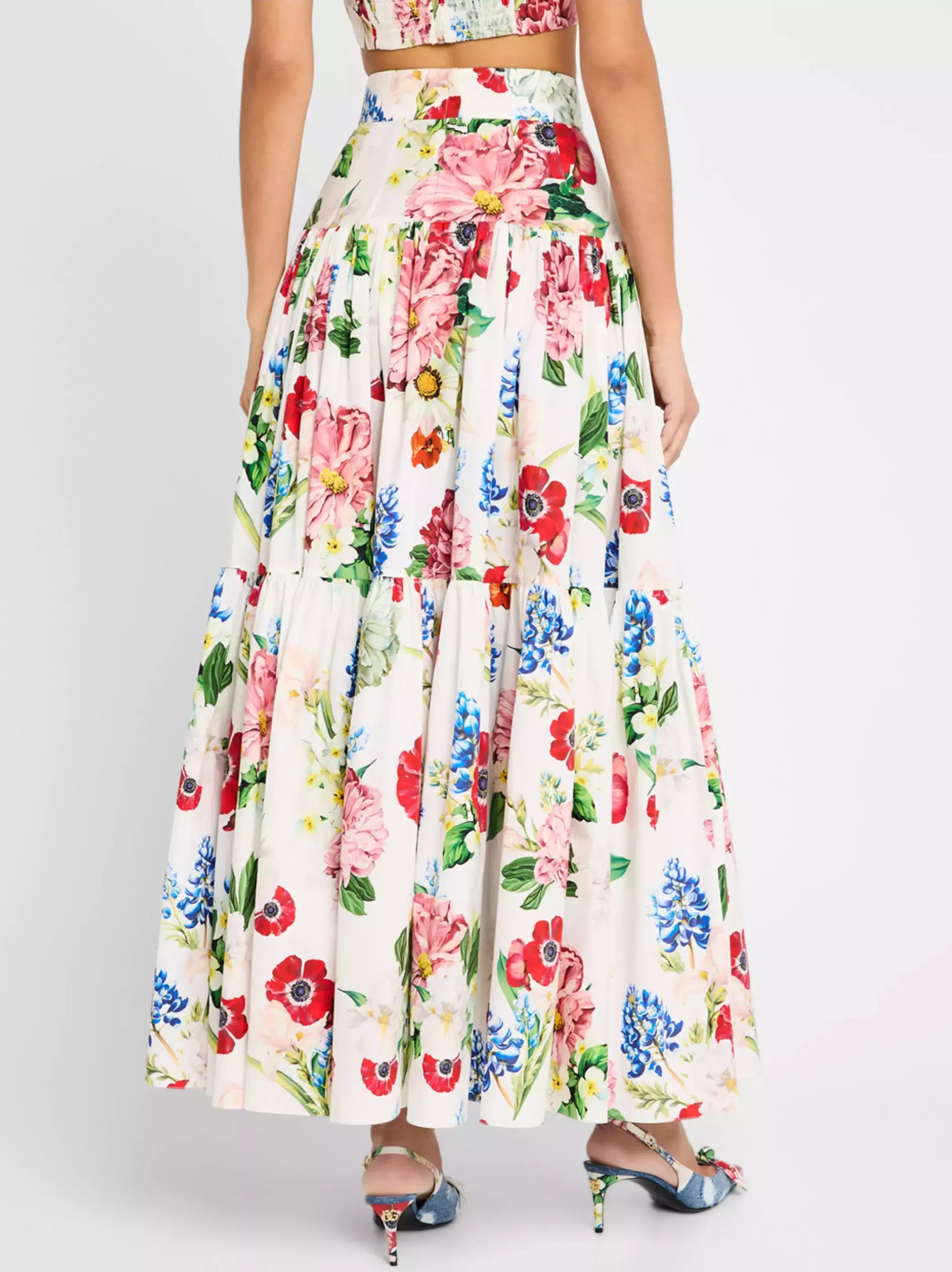 Floral Print Tiered Cotton Maxi Skirt - Skirts