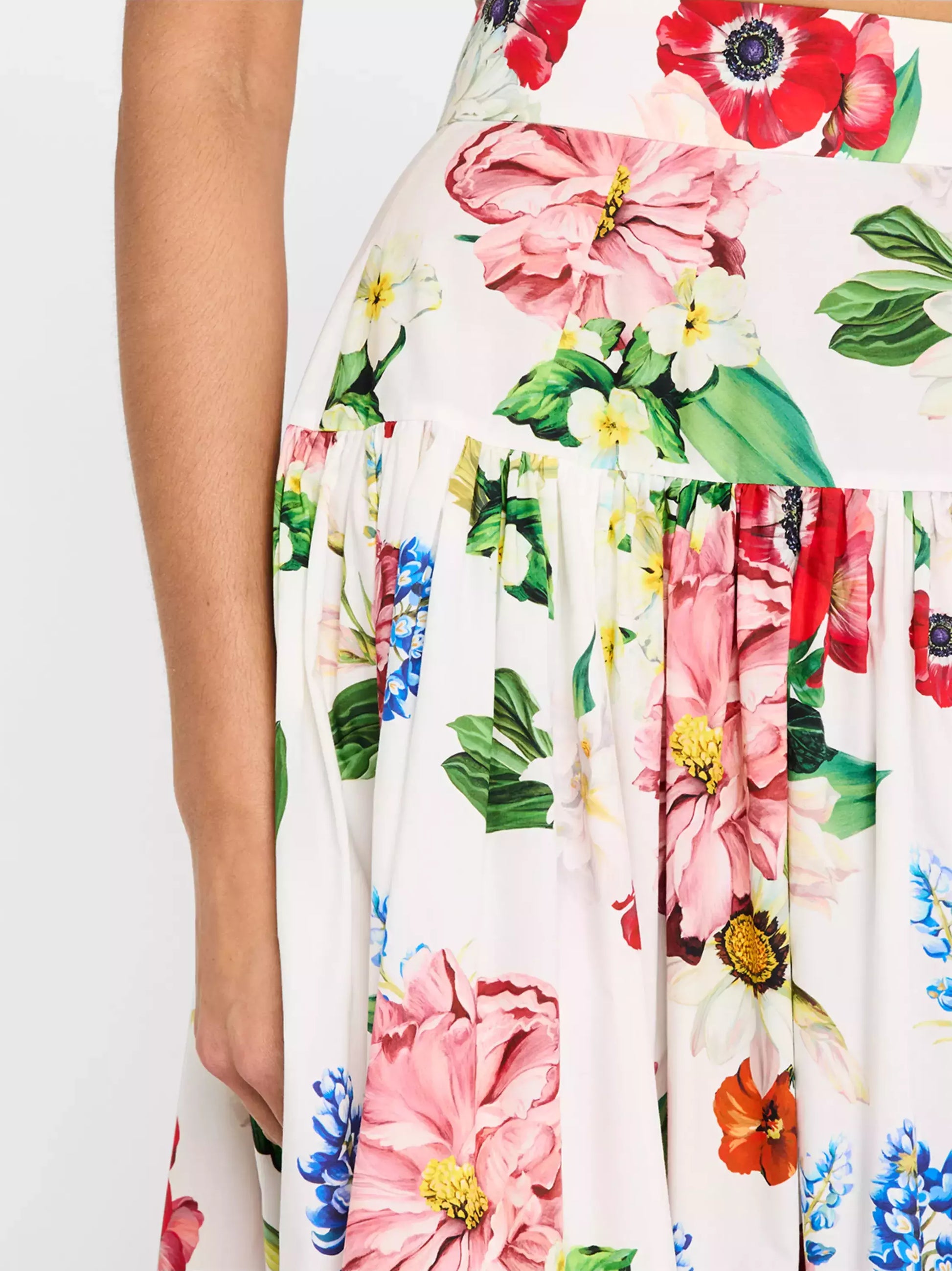 Floral Print Tiered Cotton Maxi Skirt - Skirts