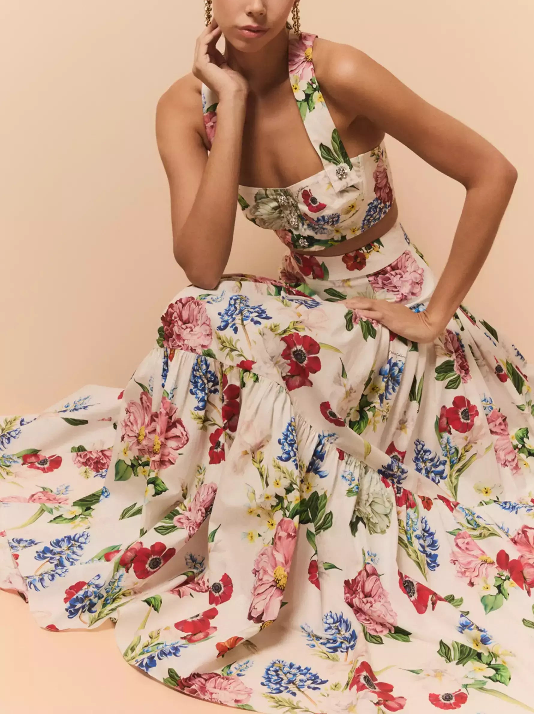 Floral Print Tiered Cotton Maxi Skirt - Skirts
