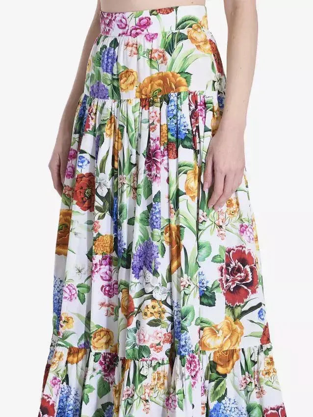 Floral Print Tiered Maxi Skirt - Skirts