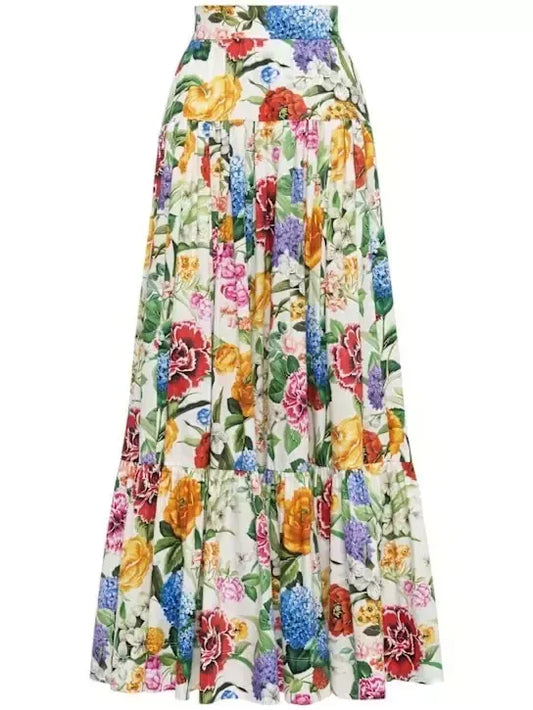 Floral Print Tiered Maxi Skirt - Skirts