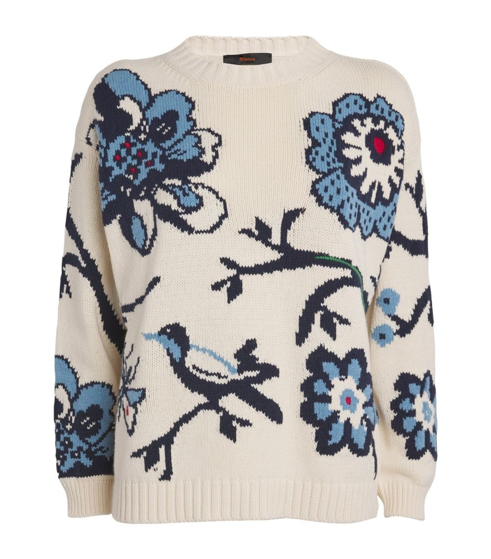 Floral Printed Crewneck Sweater - Sweaters & Knitwear