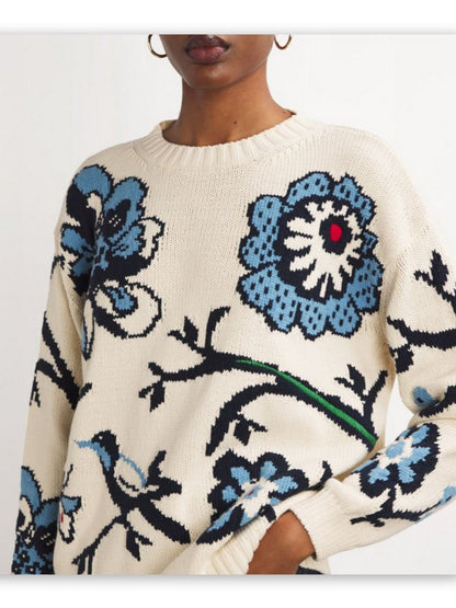 Floral Printed Crewneck Sweater - Sweaters & Knitwear