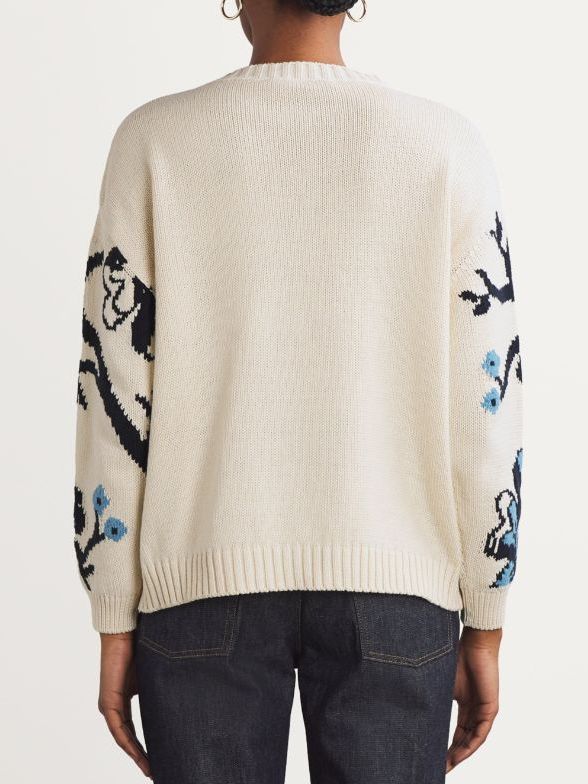 Floral Printed Crewneck Sweater - Sweaters & Knitwear