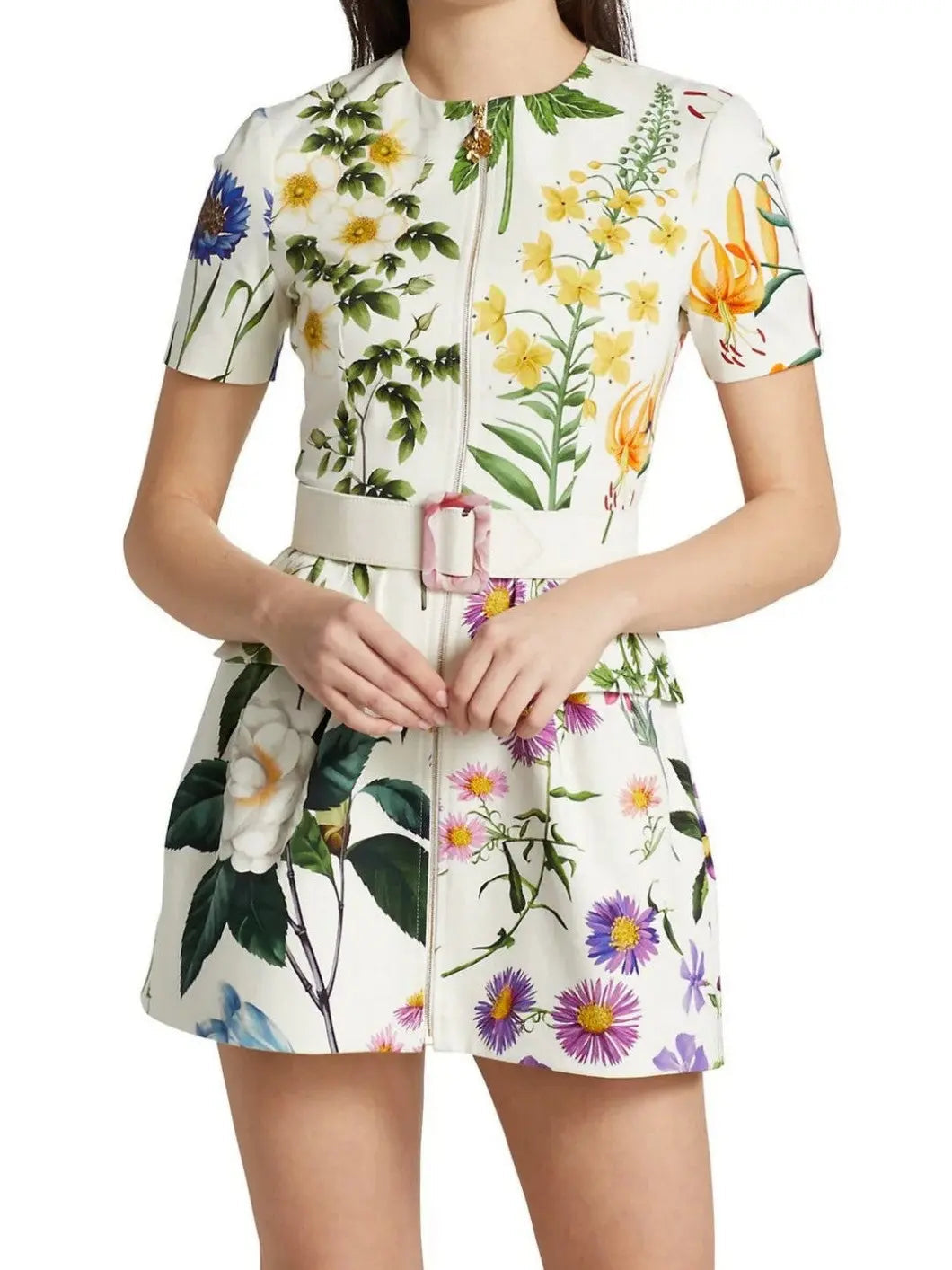 Floral-Printed Embellished Mini Dress - Dresses