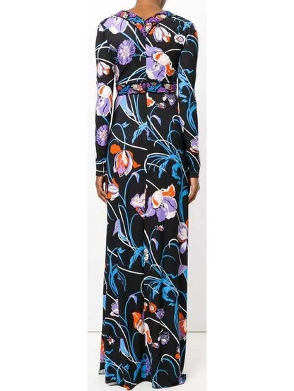 Floral Printed Jersey Silk Maxi Dress - Dresses