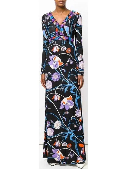 Floral Printed Jersey Silk Maxi Dress - Dresses