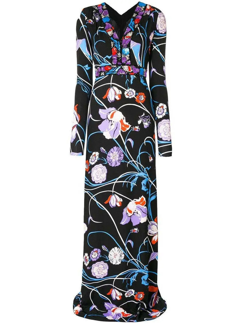 Floral Printed Jersey Silk Maxi Dress - s - Dresses