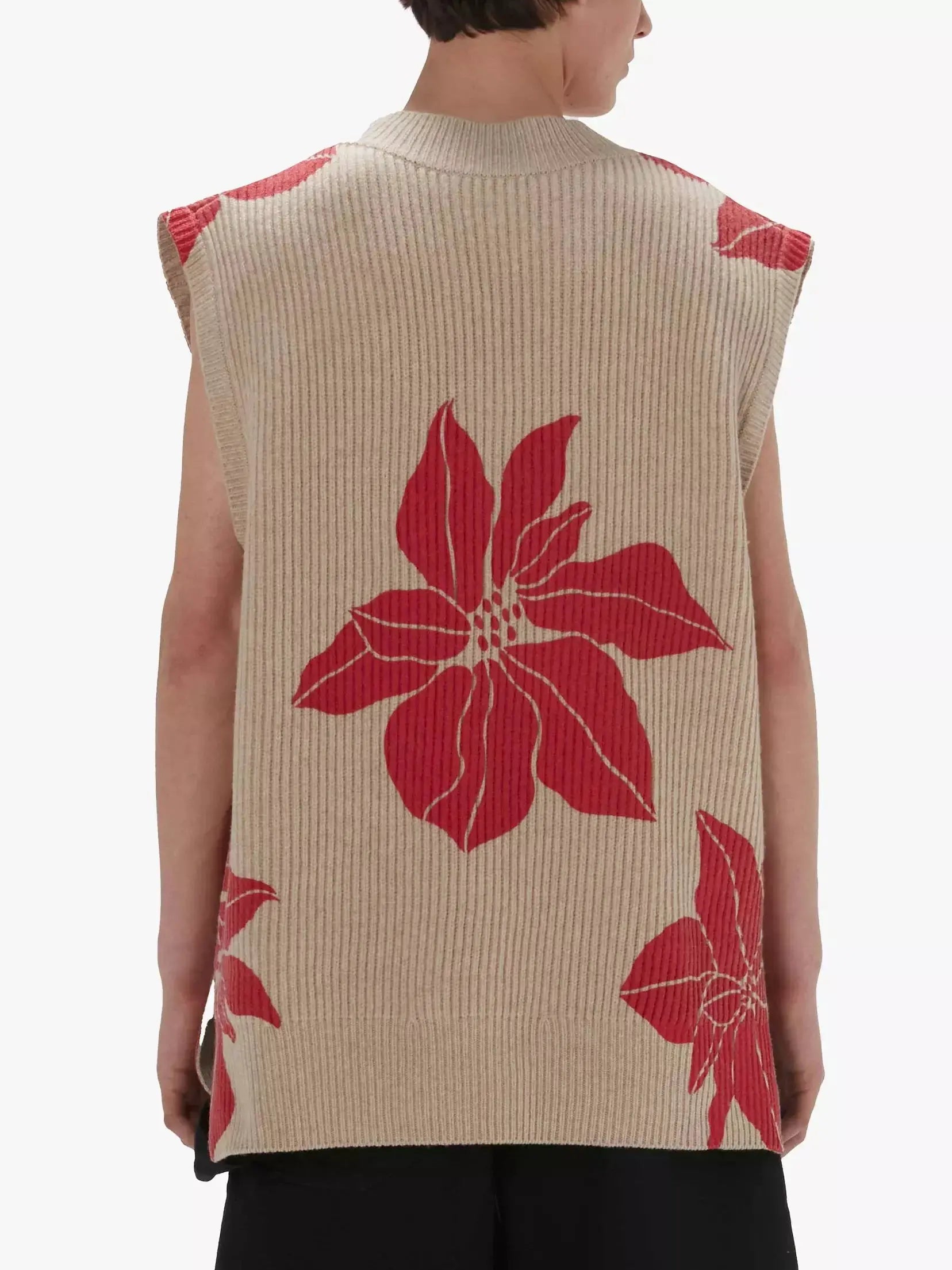 Floral-Printed V-Neck Sleeveless Vest Sweater - Sweaters & Knitwear