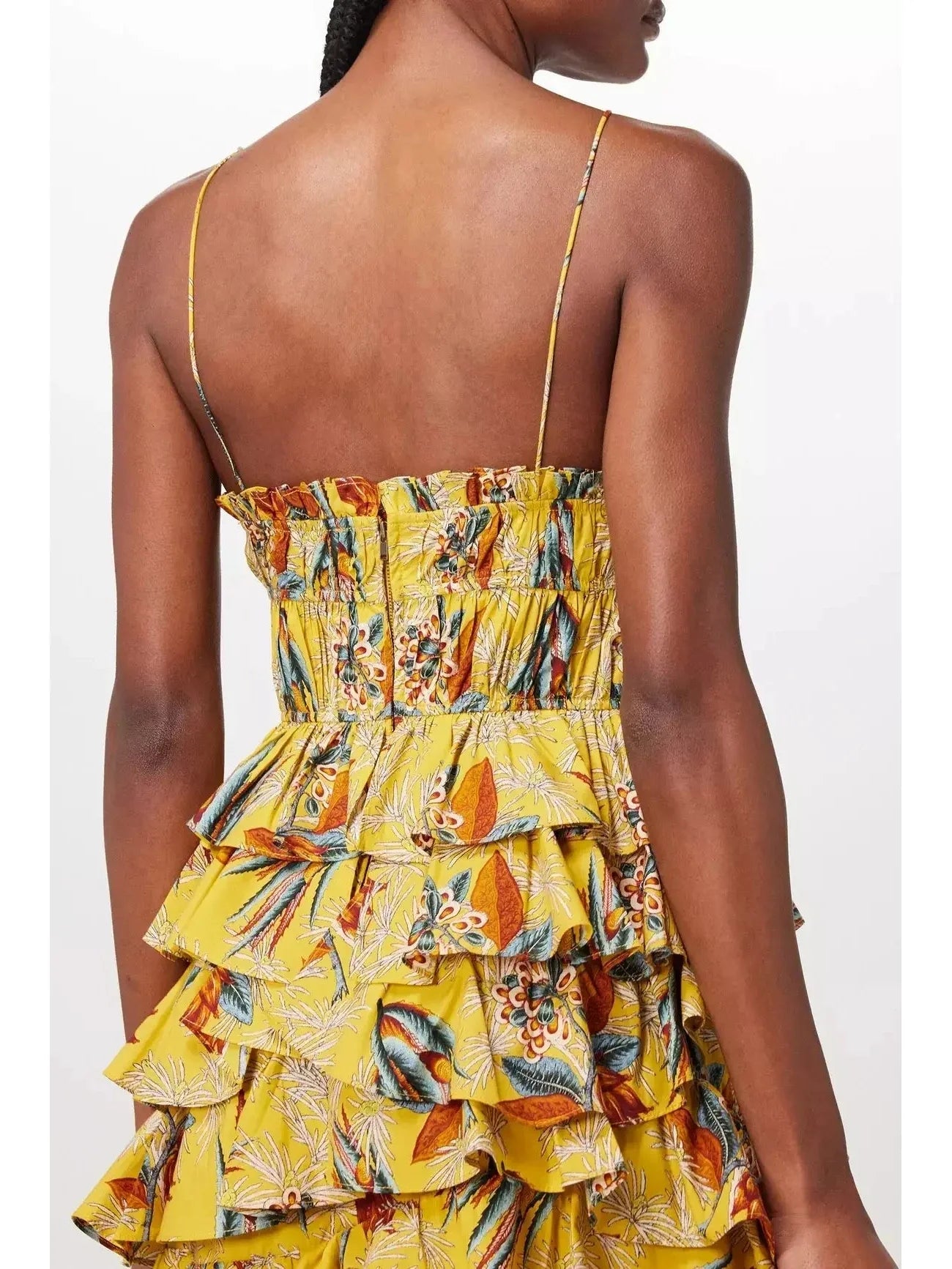 Floral Printed Yellow Ruffle Tiered Midi Dress - Dresses