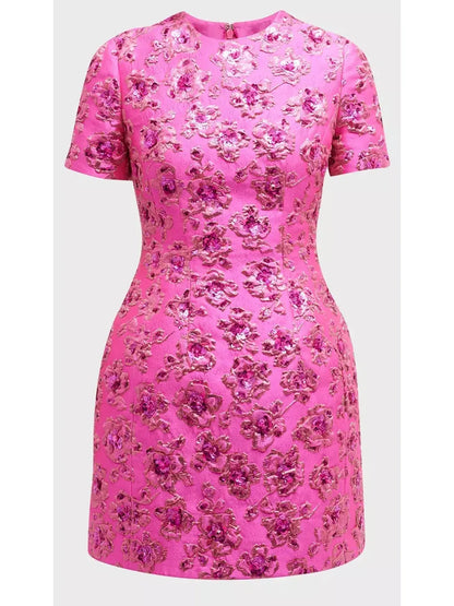 Floral Sequin Embellished Jacquard Mini Dress - Dresses