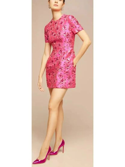 Floral Sequin Embellished Jacquard Mini Dress - Dresses