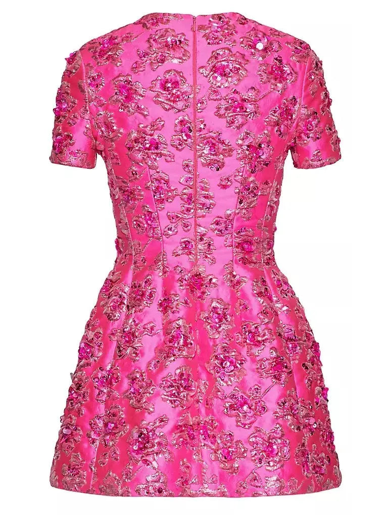 Floral Sequin Embellished Jacquard Mini Dress - Dresses