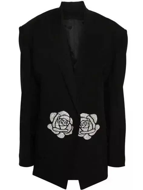 Floral Sequin Patch Embroidered Blazer - Jackets