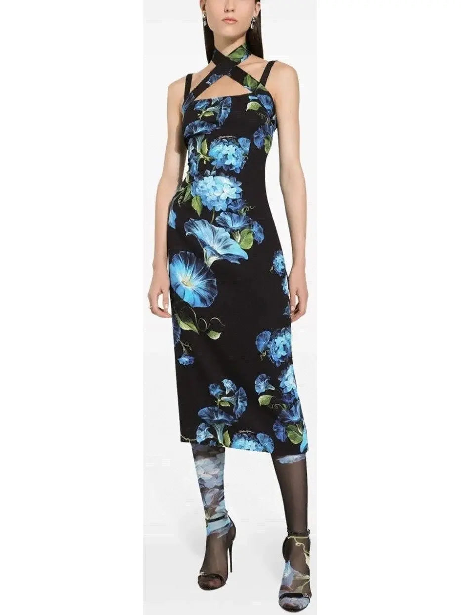 Floral Silk Crossover-Strap Charmeuse Dress - Dresses