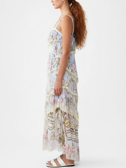 Floral Silk Ruffle Tier Dress - Dresses