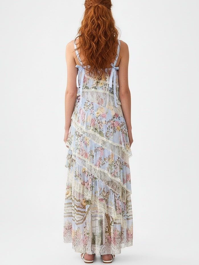 Floral Silk Ruffle Tier Dress - Dresses
