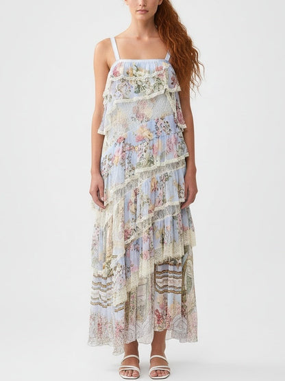 Floral Silk Ruffle Tier Dress - XS - Dresses
