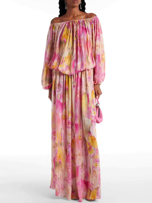 Floral Watercolor Print Off-Shoulder Dress - Small - Dresses