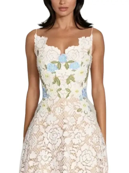 Floral Lace Sleeveless Maxi Dress - Dresses