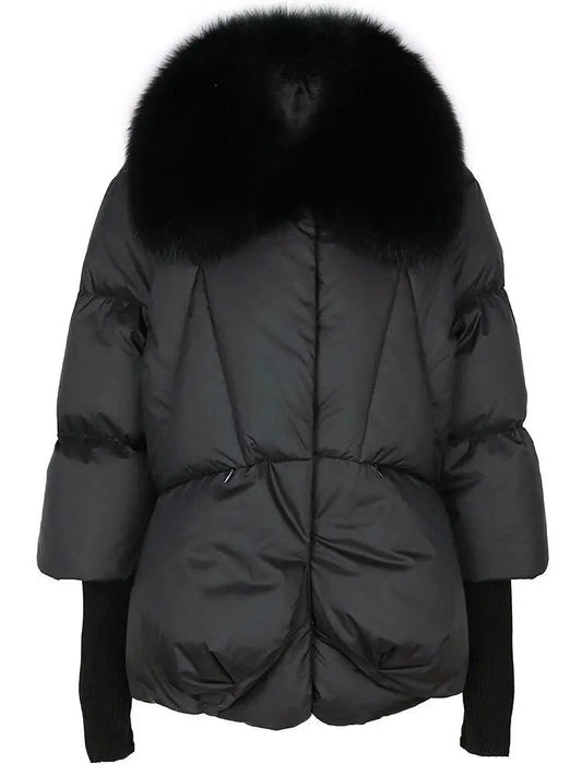 Fox-Fur-Trimmed Puffer Down Jacket in Black - Jackets