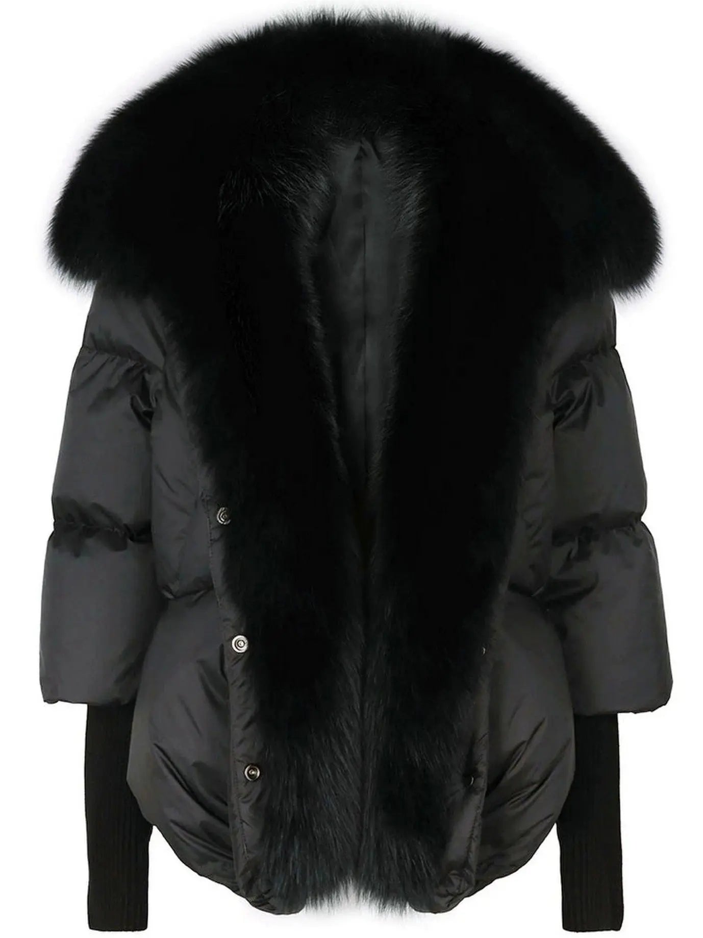 Fox-Fur-Trimmed Puffer Down Jacket in Black - Jackets