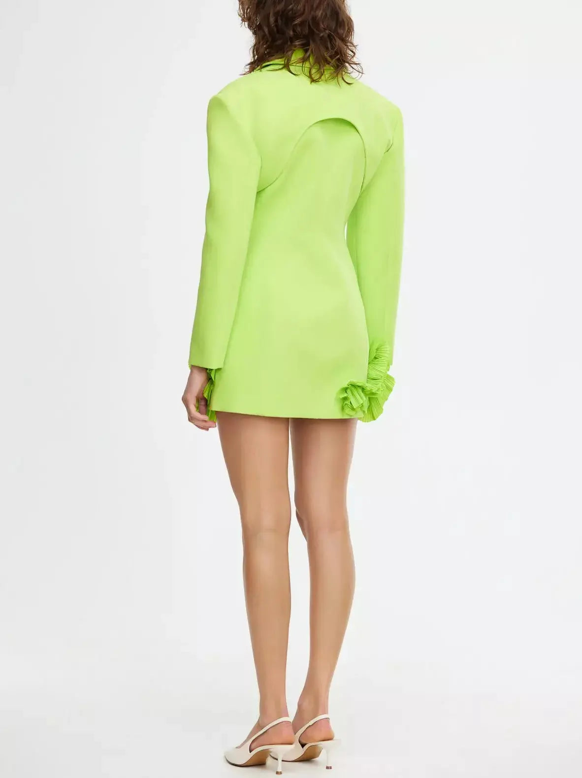 Frill-Hem Blazer-Dress in Lime Green - Dresses